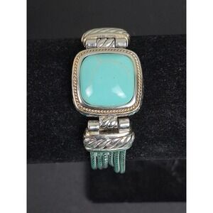 Vintage-Style Silver Tone Bracelet Faux Turquoise Stone 6 Strand Gypsy Hippie